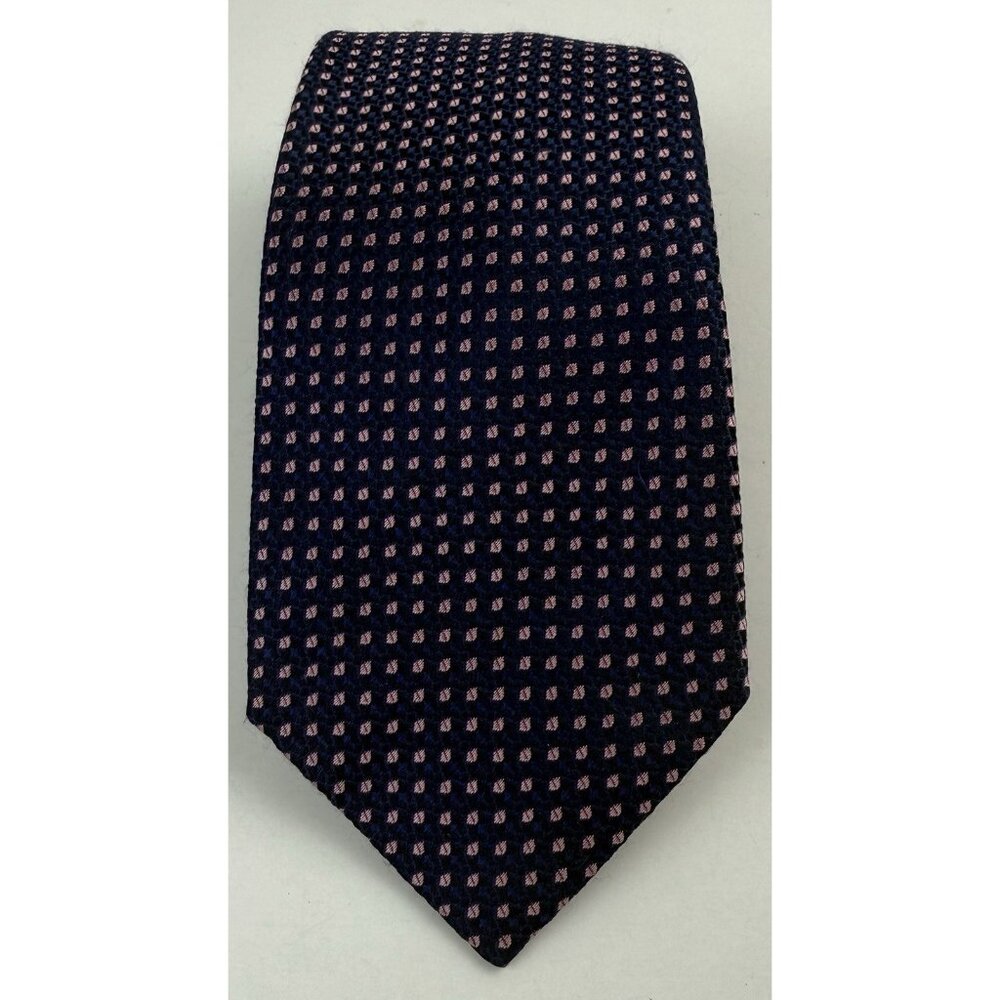 CHARLES TYRWHITT 100% Silk Necktie Designer Indigo Blue Pink Geometric Print EUC